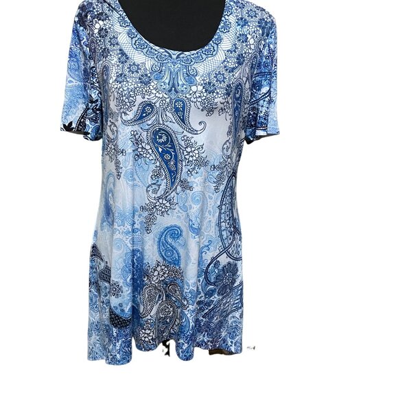 Blue Mood Rayon Long Short Sleeve Top (M) - Picture 10 of 12